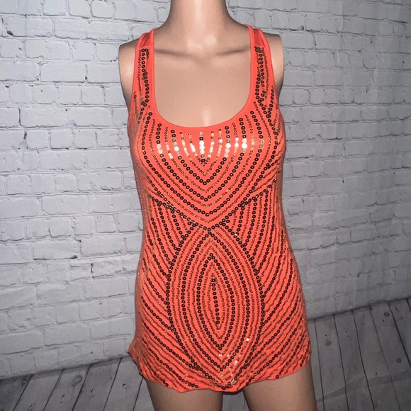 Charlotte Russe Tops - Charlotte Russe Bedazzled Orange Tank top size S